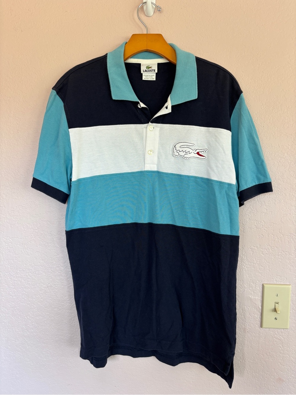 Lacoste Men’s Colorblock Polo in Navy, White & Teal size 4